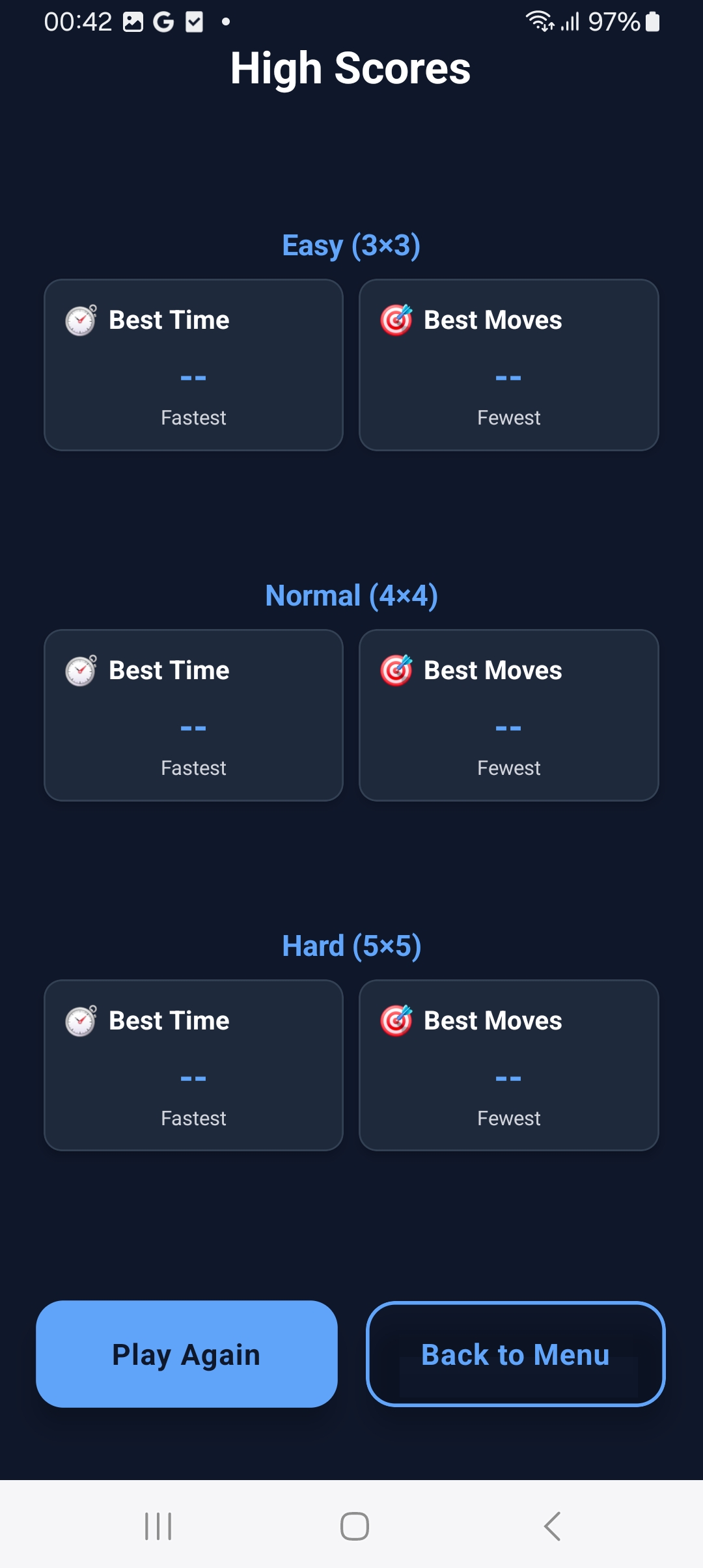 High Scores Screen